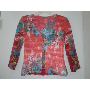 ALBERTO Makali Smocked Top Asian Floral 3/4 Sleeve